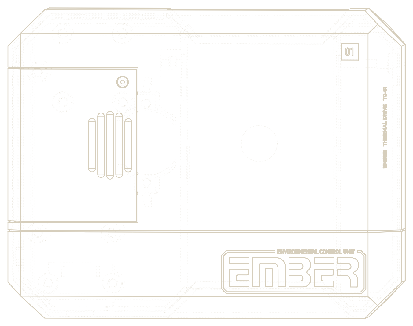 Line drawing of case v6.6 from the front.