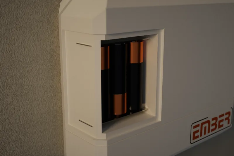 Close view of the three AA cells.